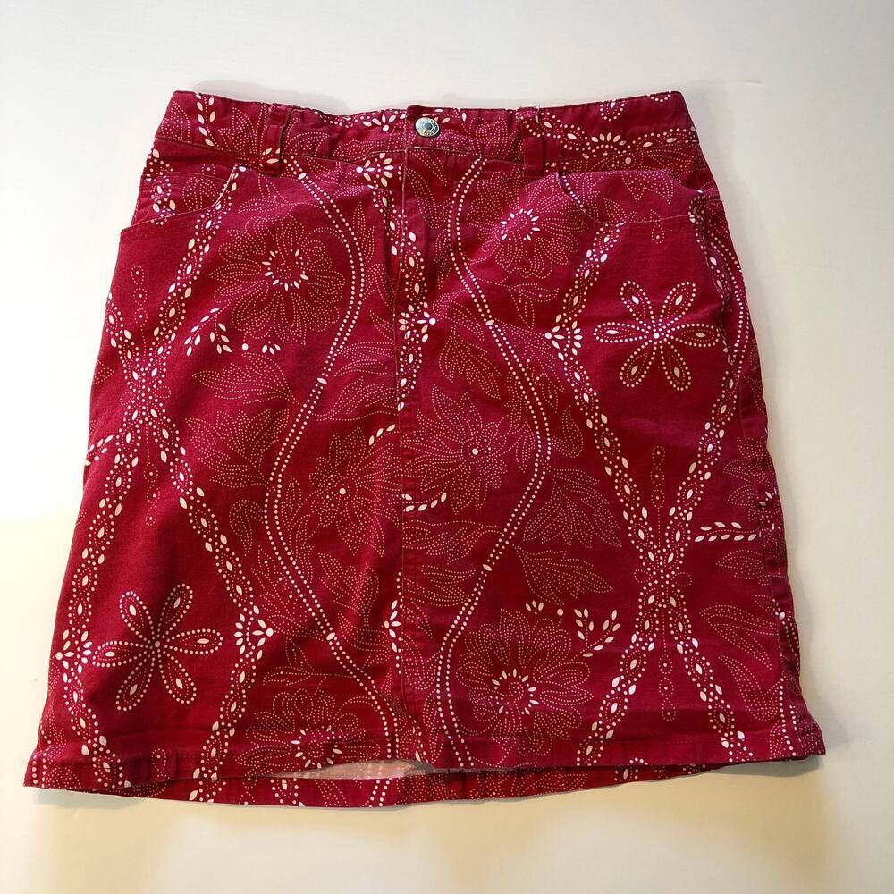 Lands' End Red & White Floral Bandana Print Mini Skirt Adjustable - Girl's 12